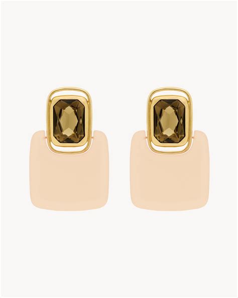 ysl pearl studs|YSL cabochon square earrings.